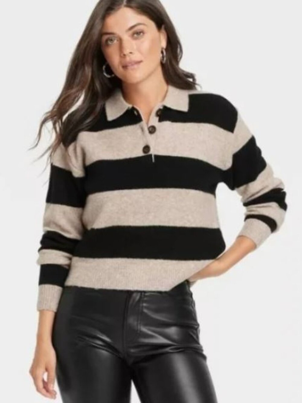 Universal Thread Collared 1/4 Button Striped Rugby Sweater | M